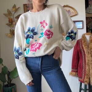 Vintage Floral Cotton Sweater